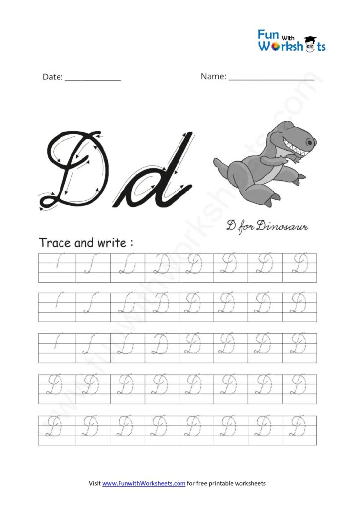 Cursive Handwriting Practice Capital Letter D - free printable