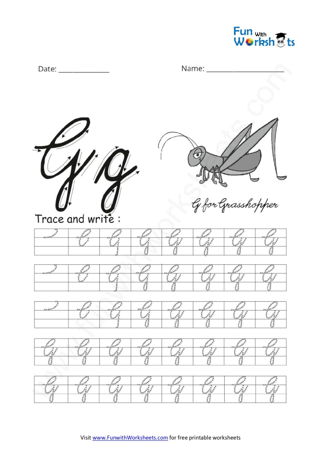 Cursive Handwriting Practice Capital Letter G - free printable worksheets