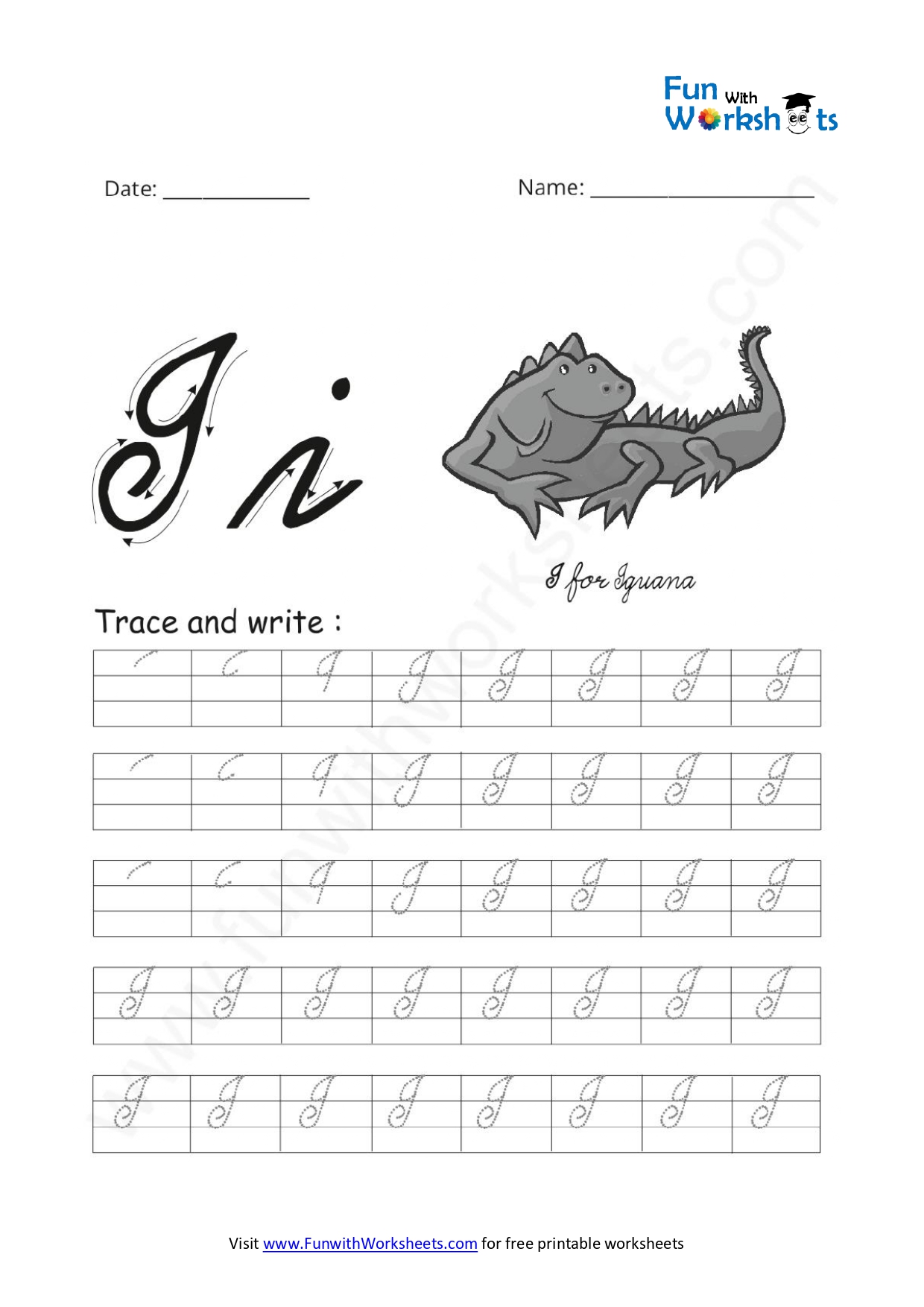 Cursive Handwriting Capital Alphabet I Practice
