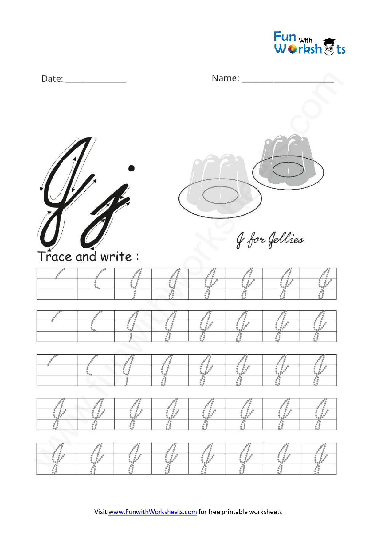 Cursive Handwriting Capital Alphabet J Practice