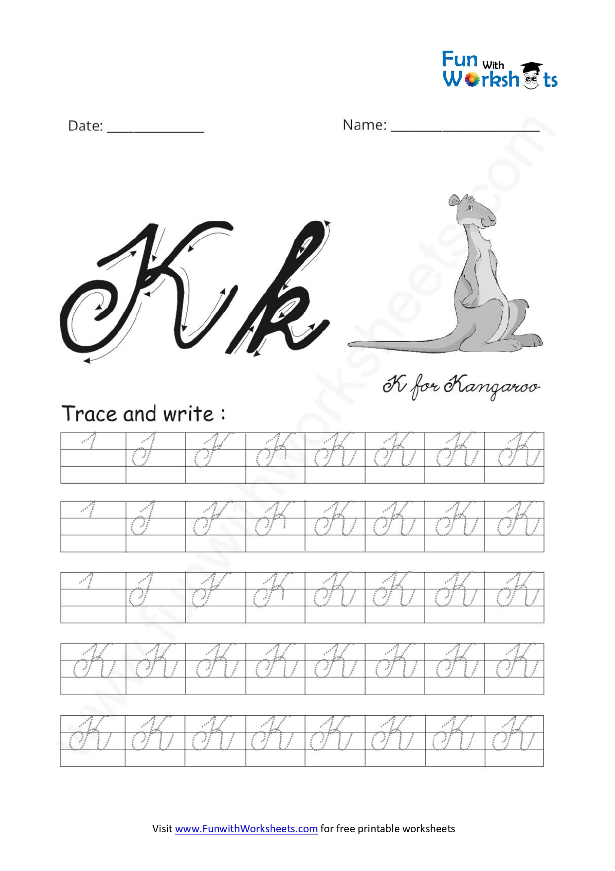 Cursive Writing Worksheet Letter K