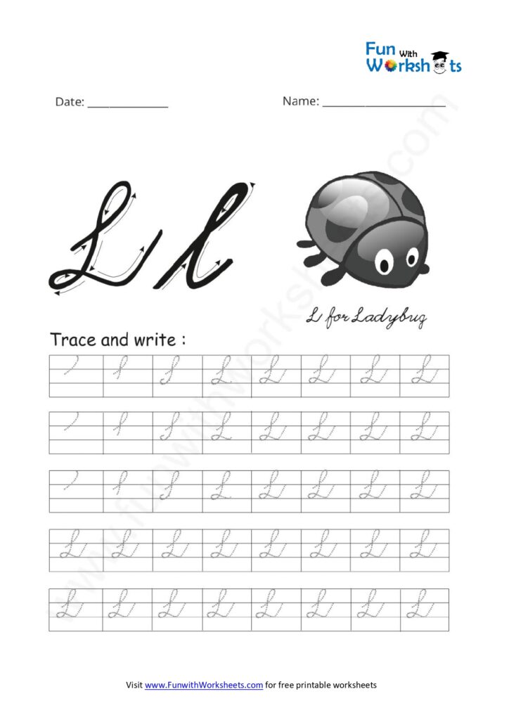 Cursive Handwriting Practice Capital Letter L - free printable worksheets