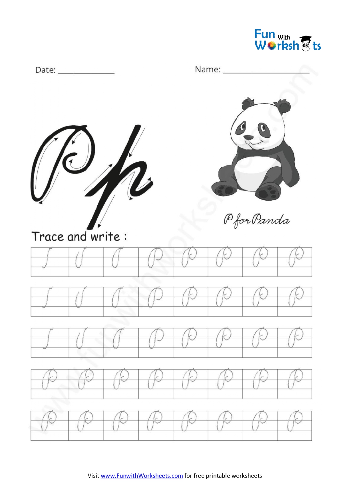Cursive Handwriting Capital Alphabet P Practice