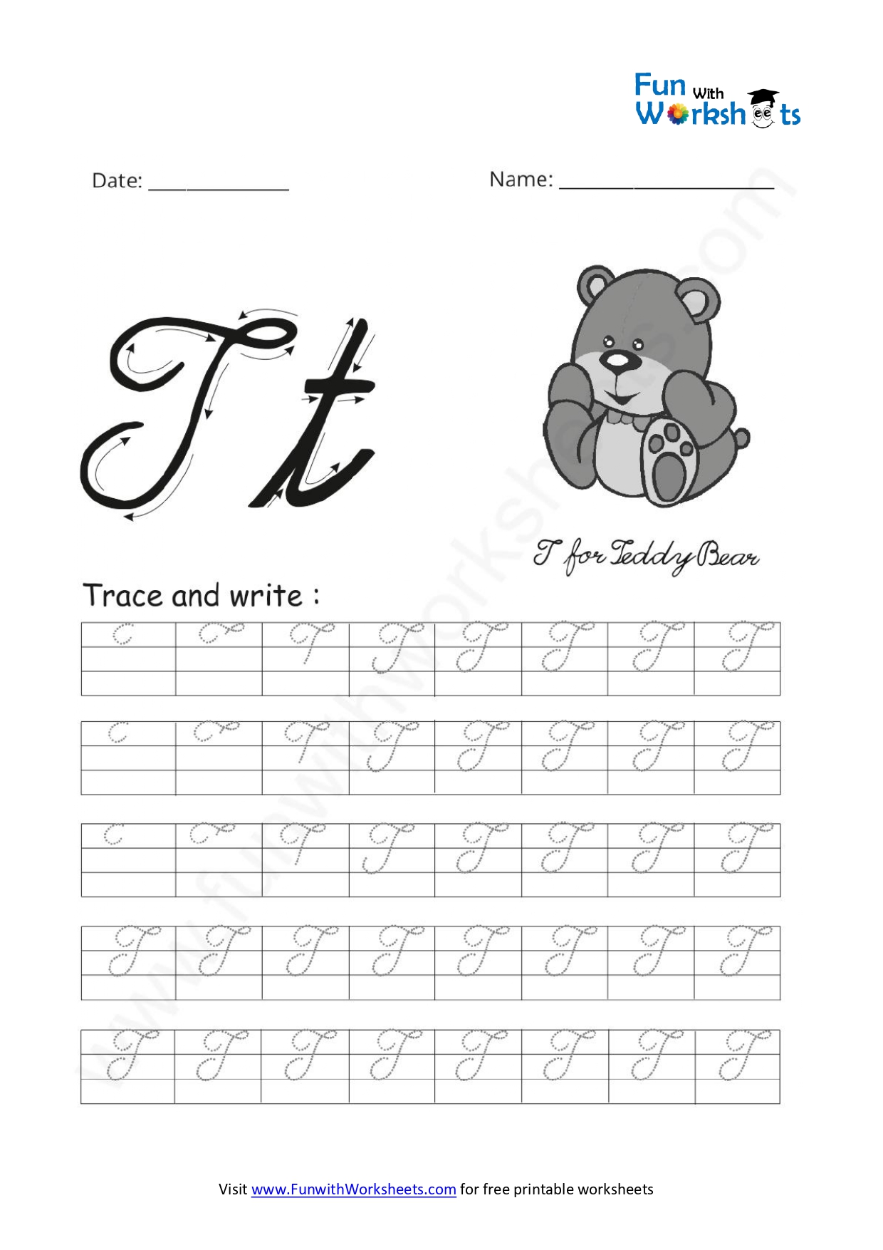 Cursive Handwriting Capital Alphabet T Practice
