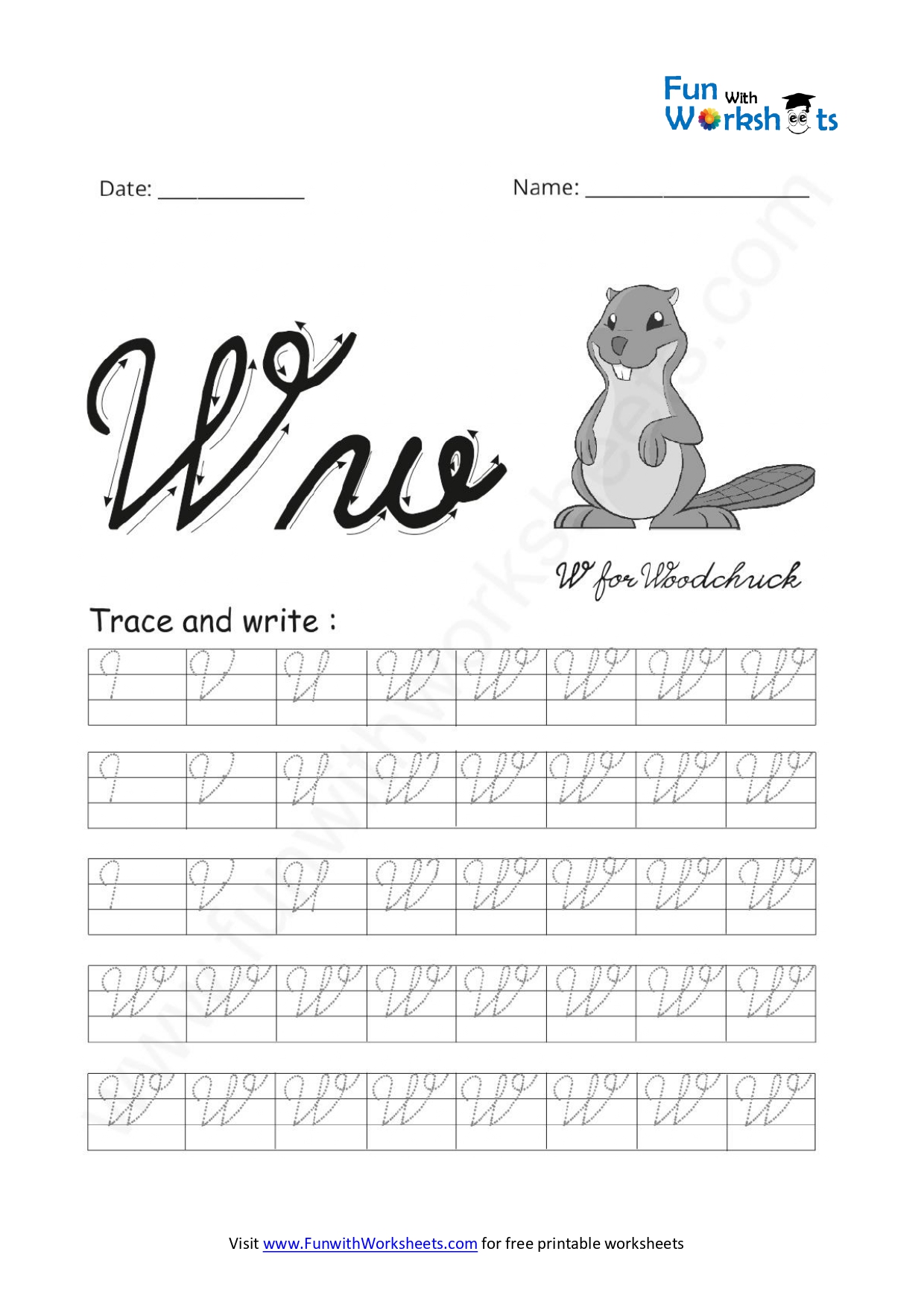 Cursive Handwriting Capital Alphabet W Practice