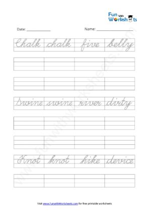 Cursive Practice Sheet 10 - free printable worksheets