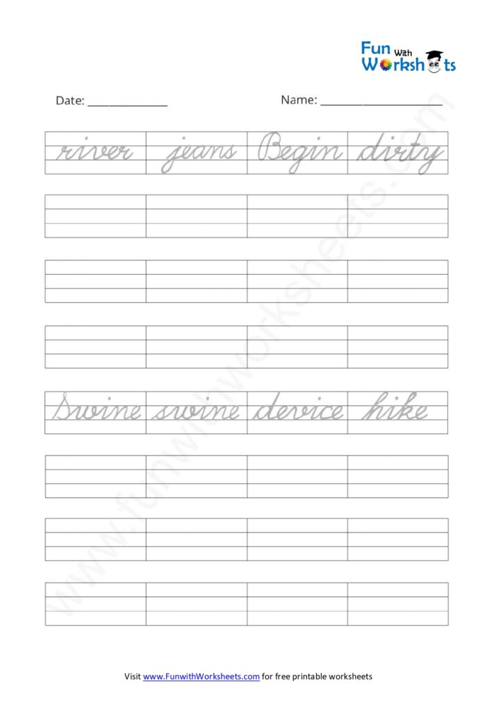Cursive Practice Sheet 12 - free printable worksheets