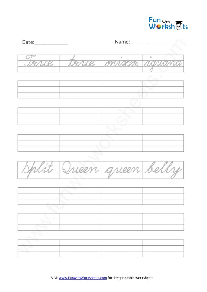 Cursive Practice Sheet 14 - free printable worksheets