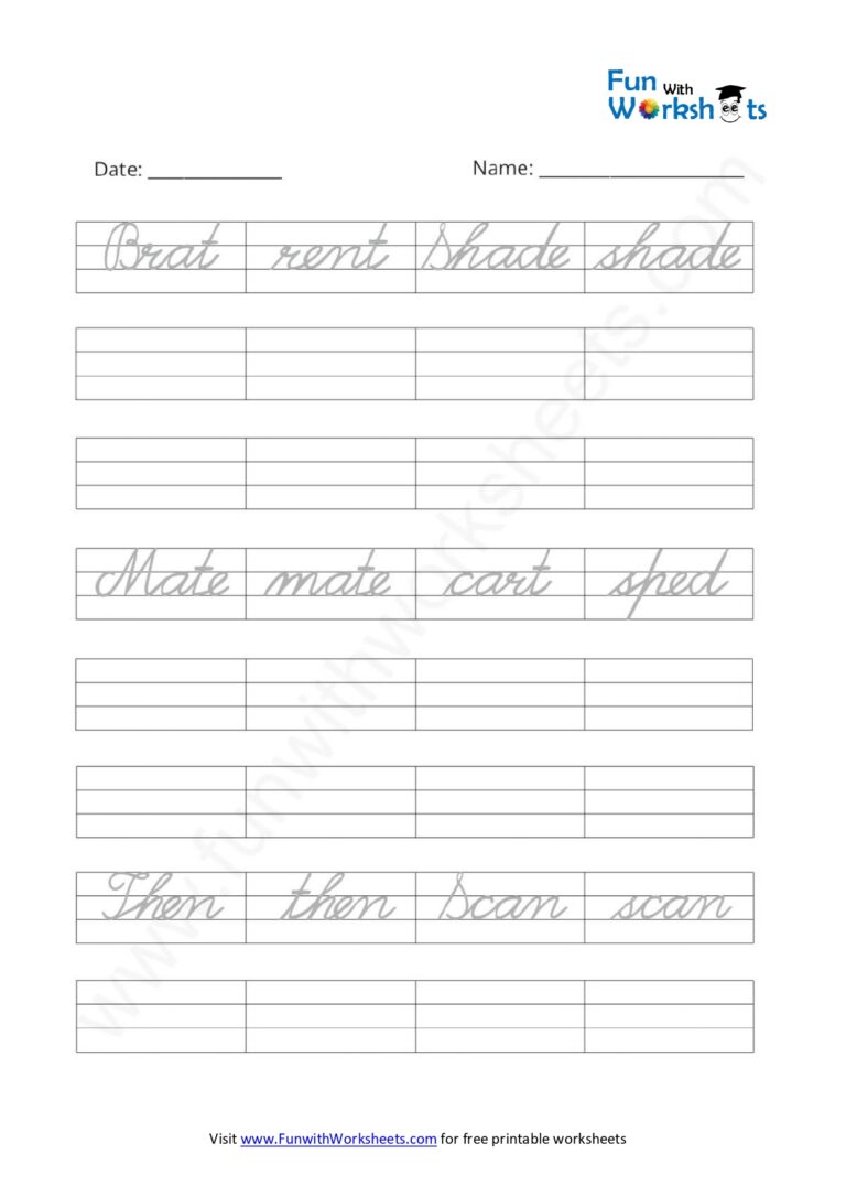 Cursive Practice Sheet 3 - free printable worksheets
