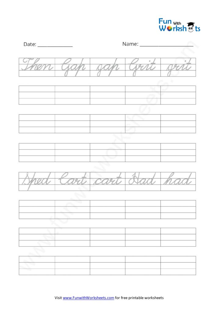 Free Printable Worksheets -Cursive words practice Archives - FUN with ...