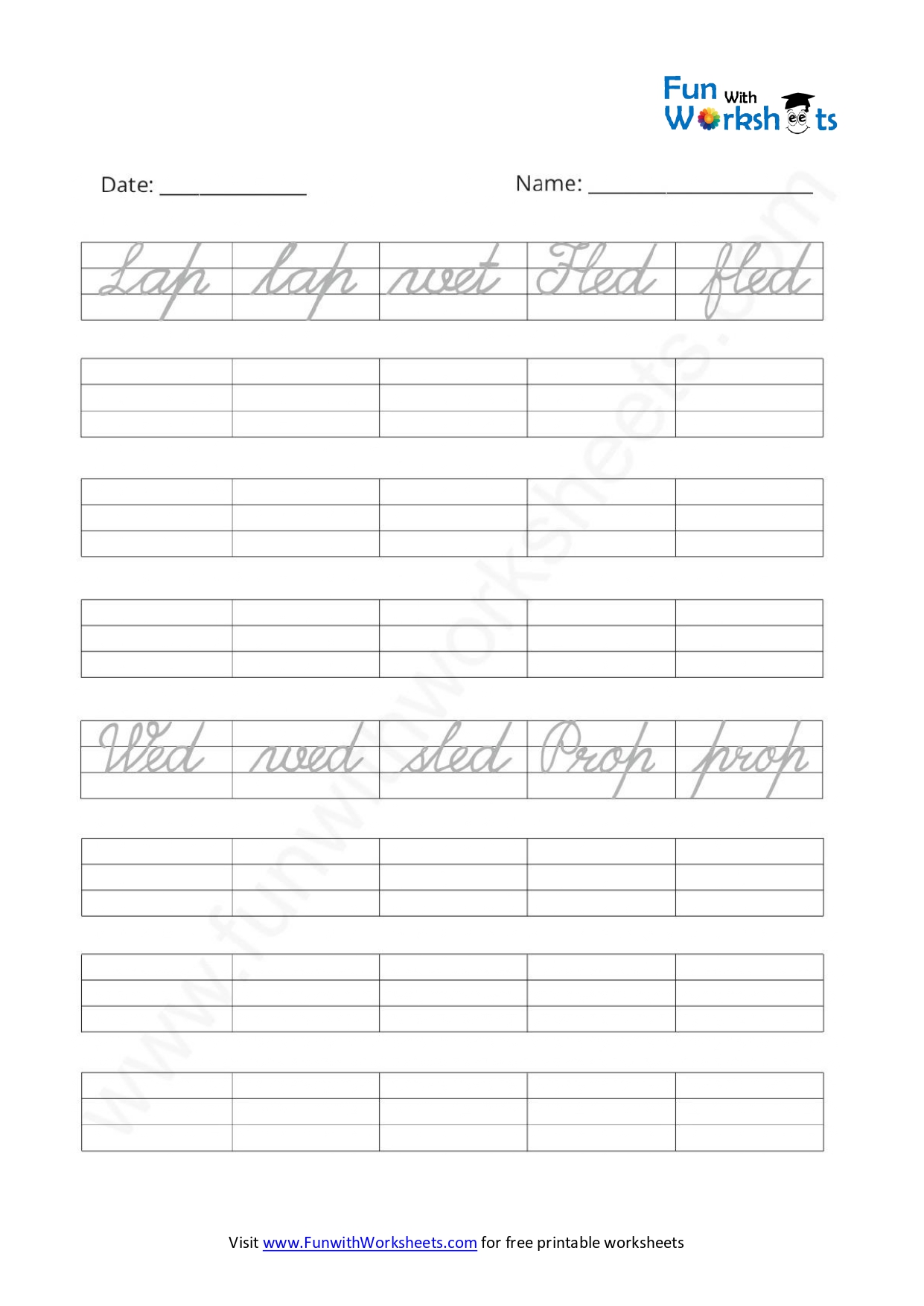 Cursive Practice Sheet 5 - free printable worksheets