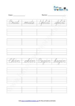 Cursive Practice Sheet 6 - free printable worksheets