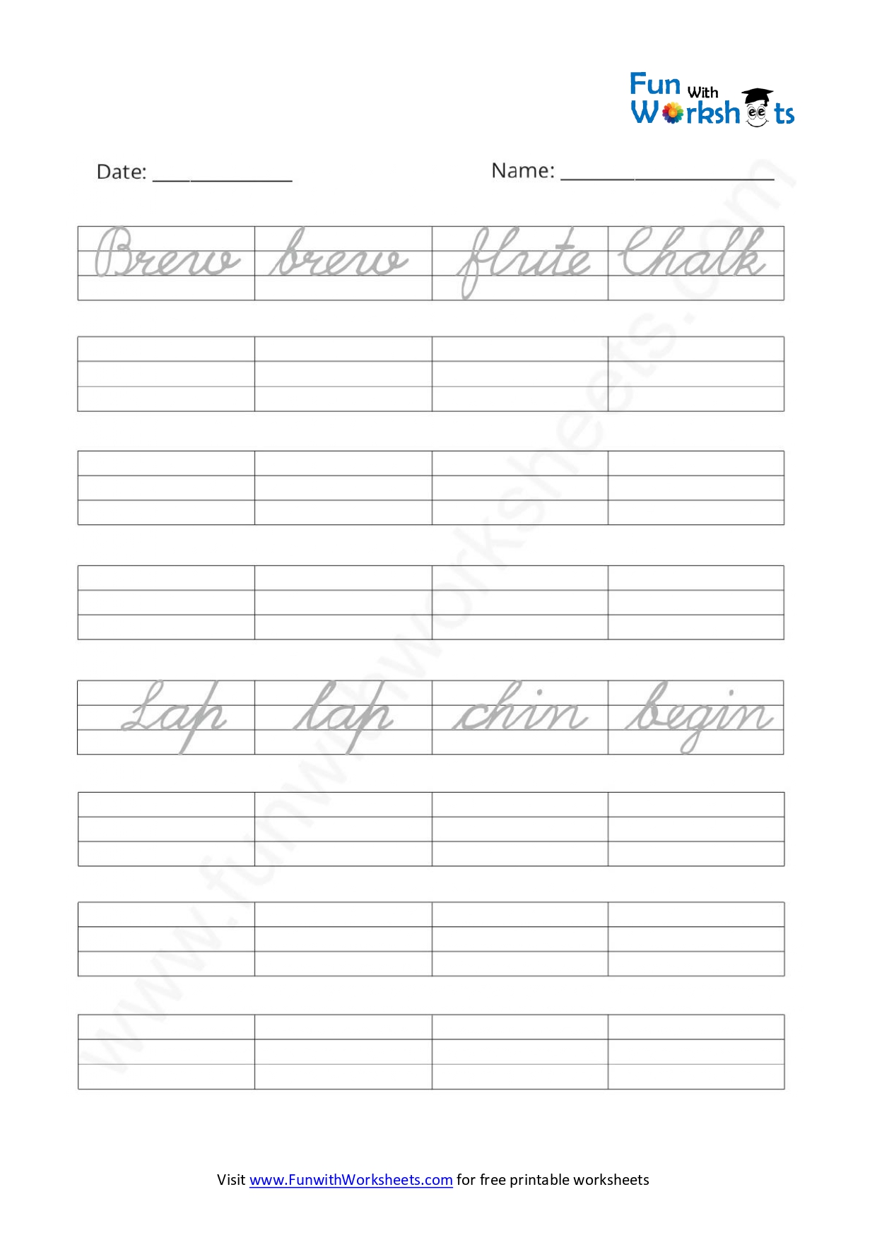 Free Printable Worksheets -Cursive words practice Archives - FUN with ...