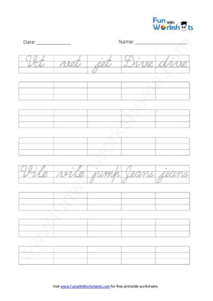 Cursive Practice Sheet 9 - free printable worksheets