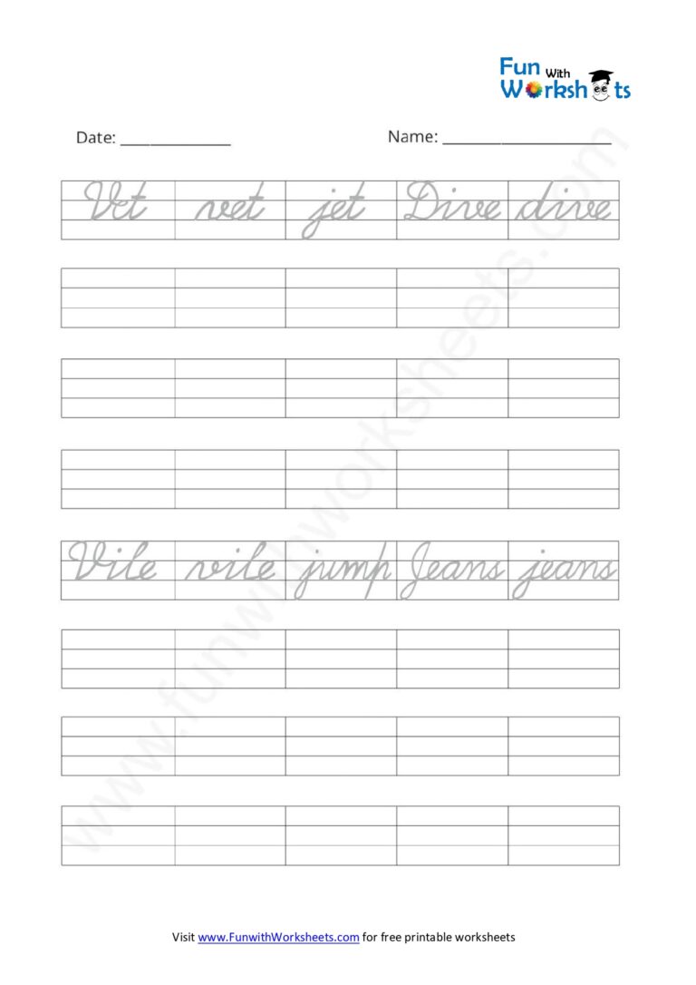 Cursive Practice Sheet 9 - free printable worksheets