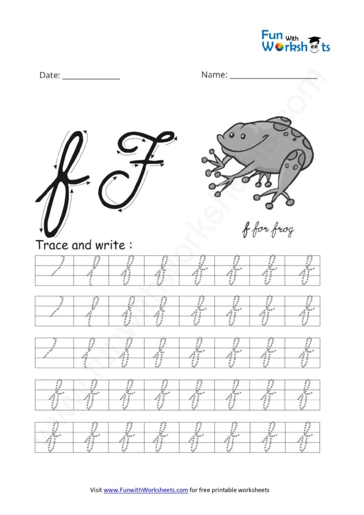 Cursive Handwriting (small Letter f) - free printable worksheets