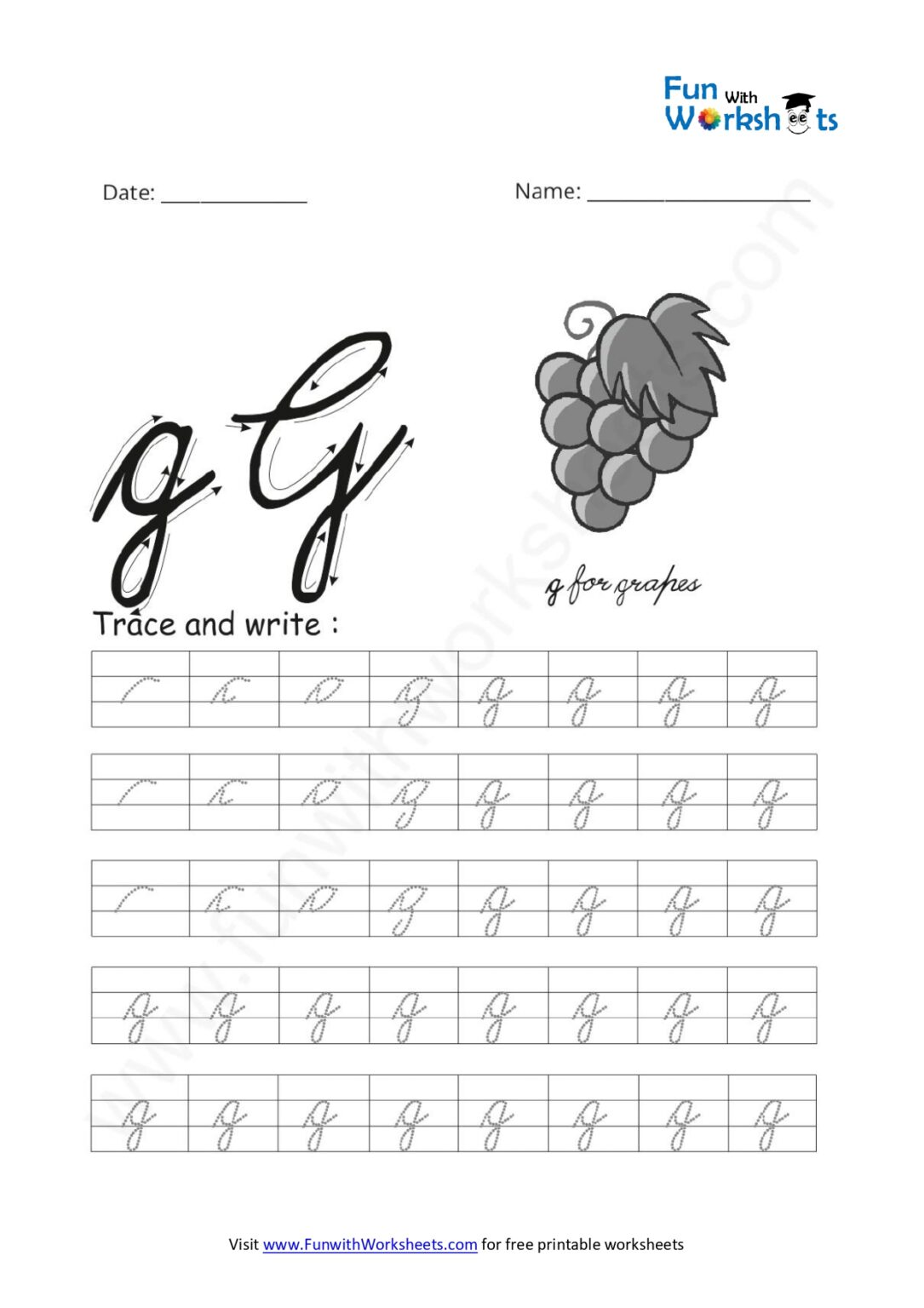 cursive handwriting small letter g free printable