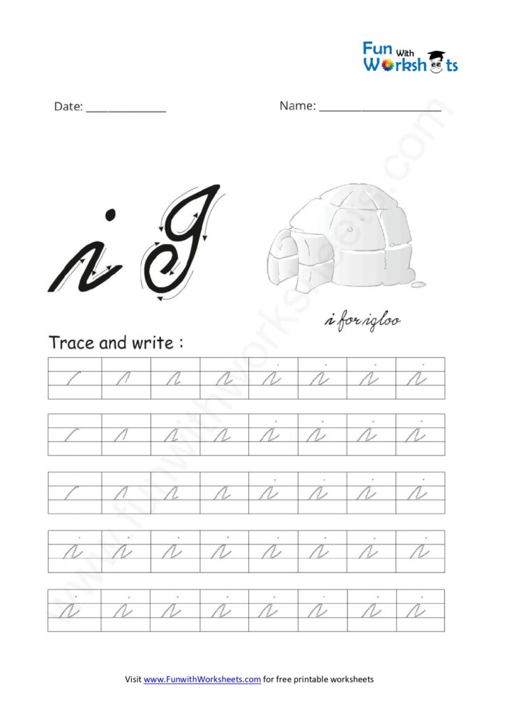 Cursive Handwriting small Alphabet i Practice