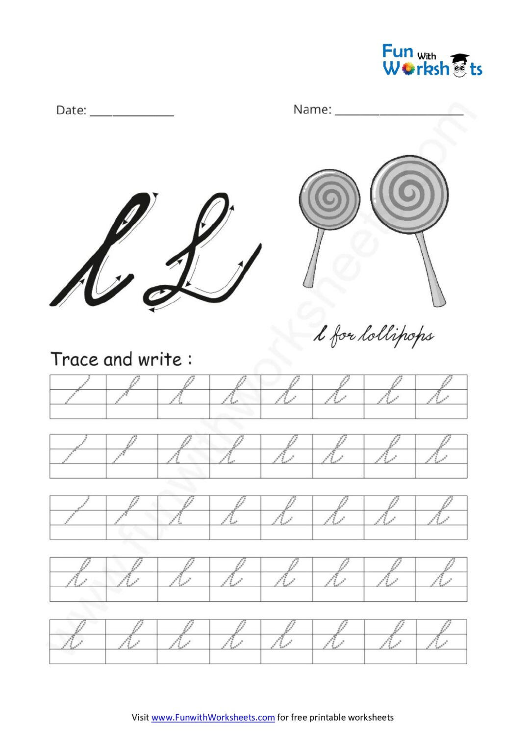 cursive handwriting small letter l free printable