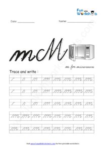 Cursive Handwriting small Alphabet m Practice