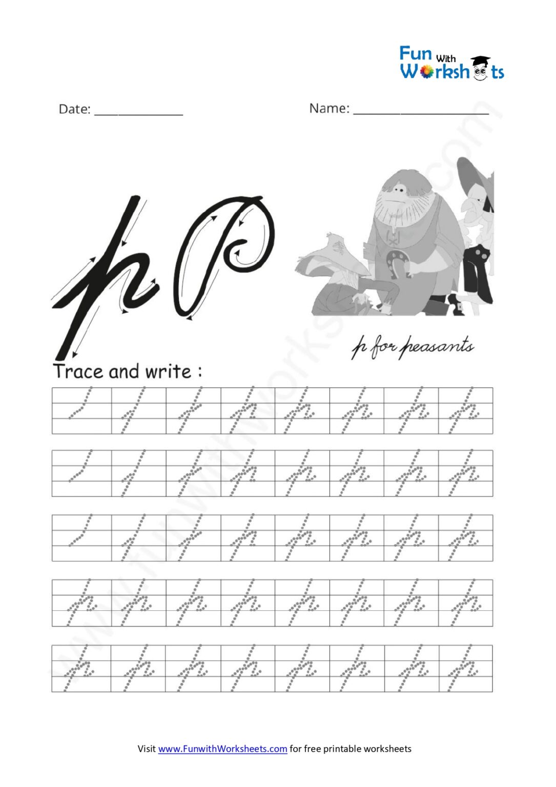 cursive handwriting small letter p free printable