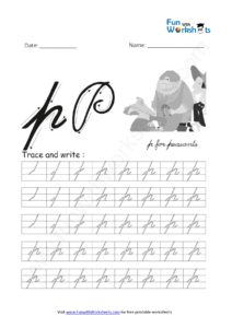 Cursive Handwriting small Alphabet p Practice