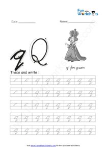 Cursive Handwriting small Alphabet q Practice