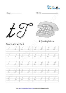 Cursive Handwriting small Alphabet t Practice