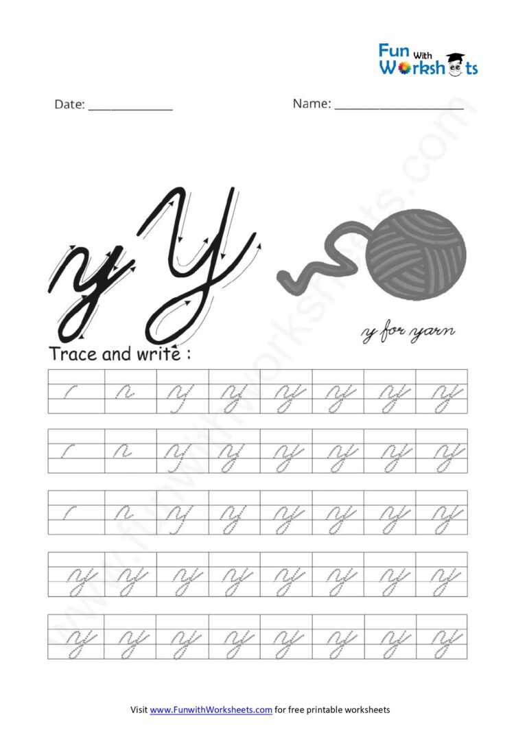 Cursive Handwriting Small Letter Y Free Printable Worksheets