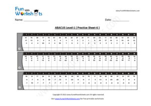 Abacus Level 1 Practice Worksheet 6