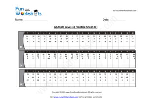 Abacus Level 1 Practice Worksheet 8