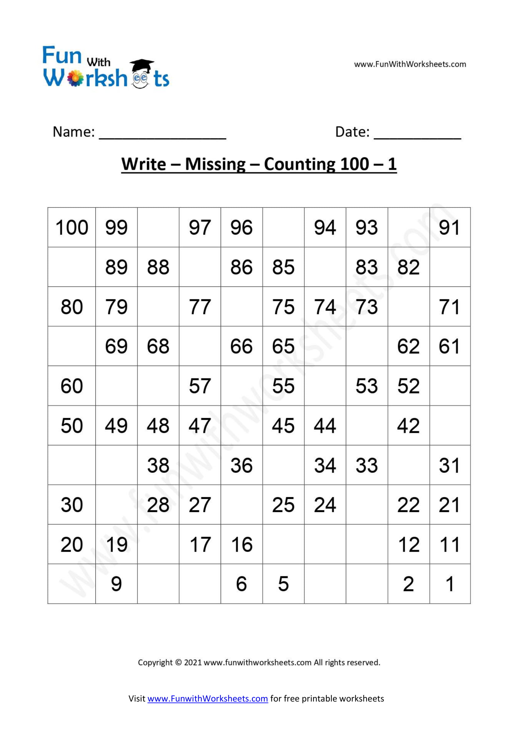 Free Printable Worksheets complete Reverse Counting Archives Page 2 Of 3 FUN With Worksheets
