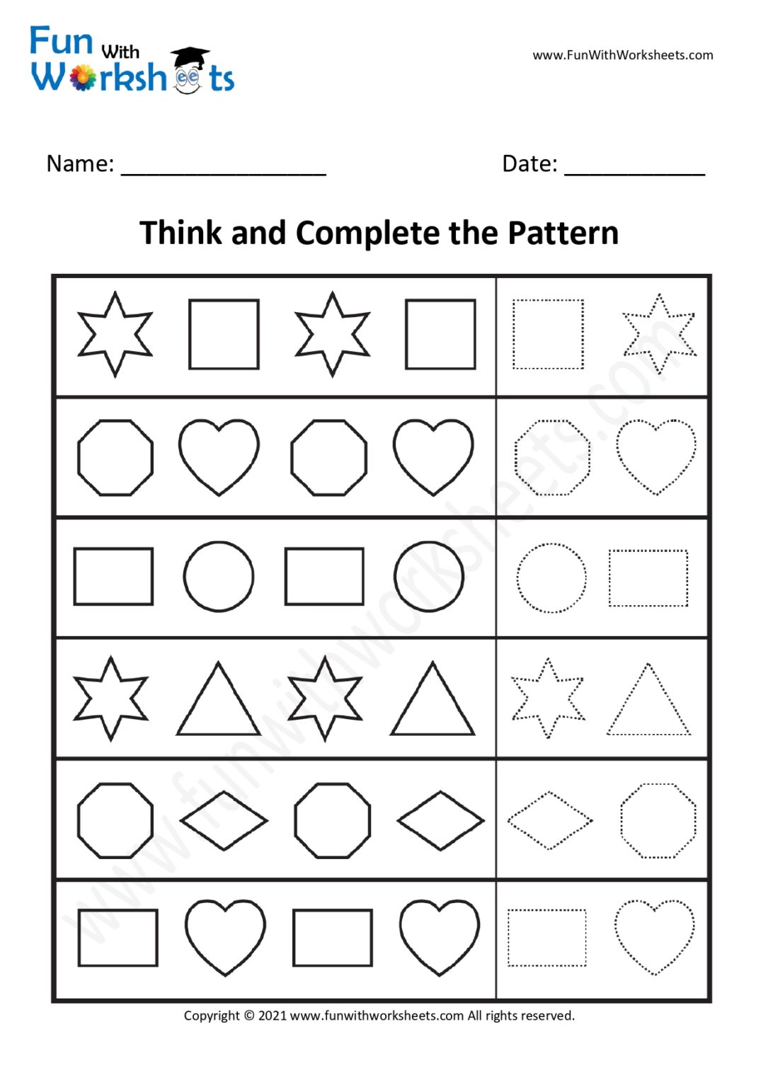 Think and Complete the Pattern Activity Worksheet 12 - Free printable ...