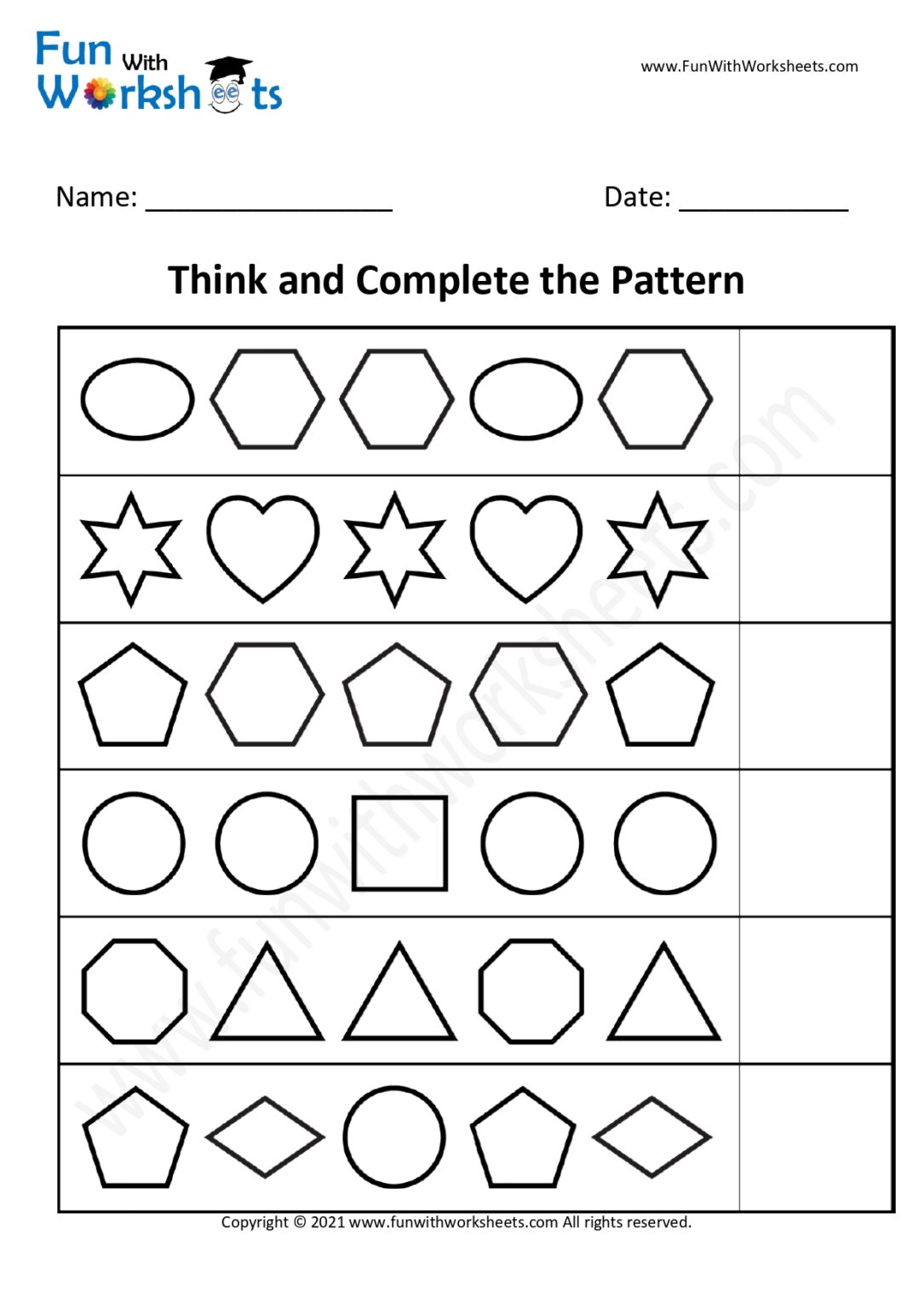 Think and Complete the Pattern Activity Worksheet 16 Free printable