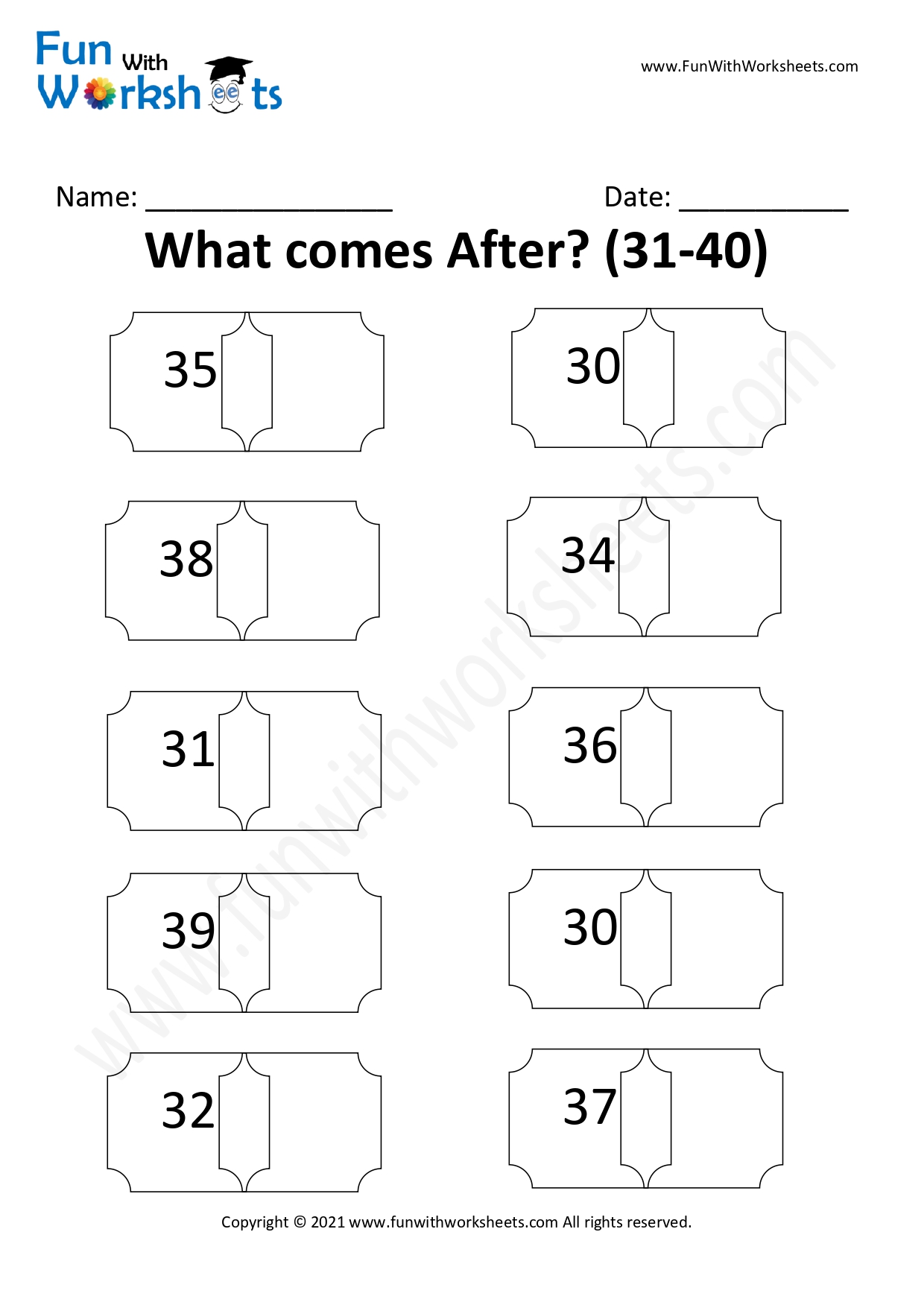 Class 1 After Before Worksheet 39 
