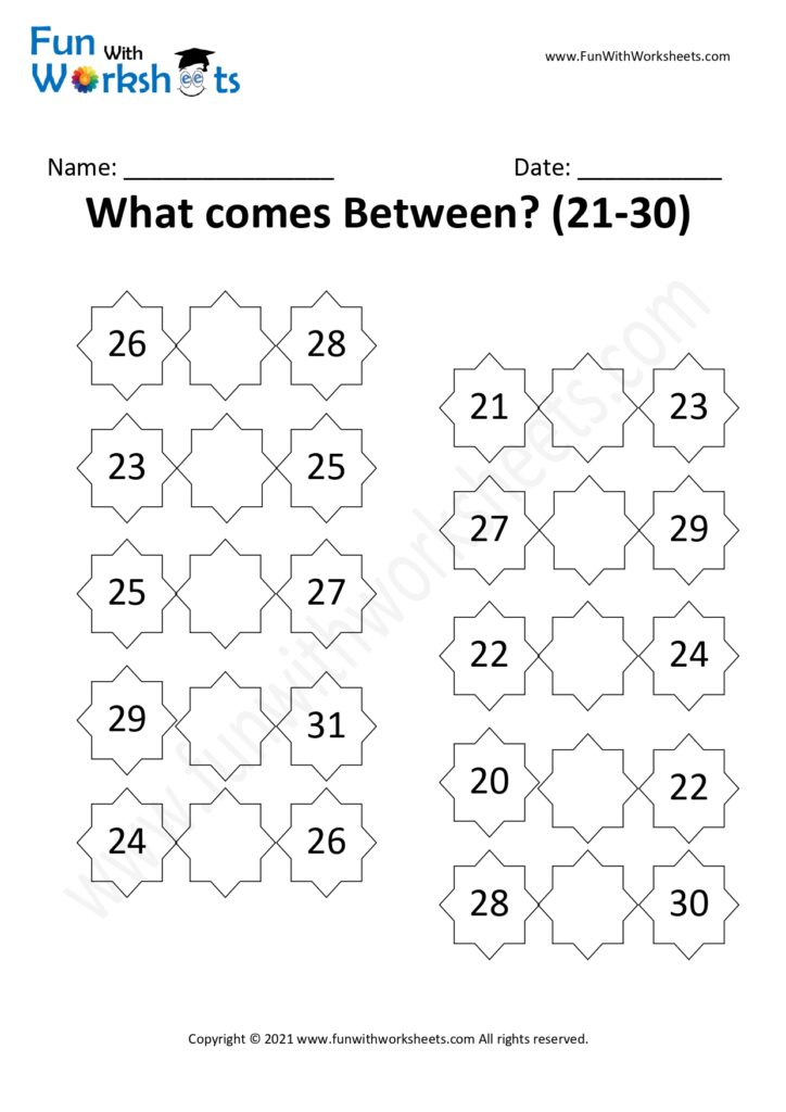 KG Practice worksheet 33 for After Before Number Practice