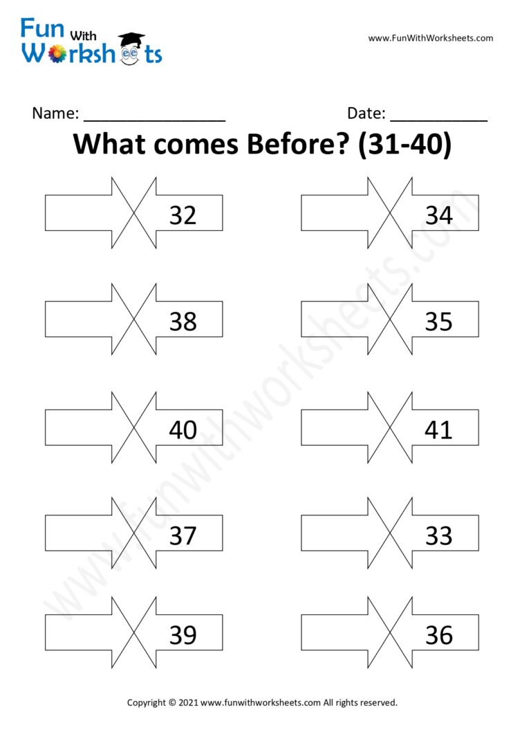 KG Practice worksheet 44 for After Before Number Practice