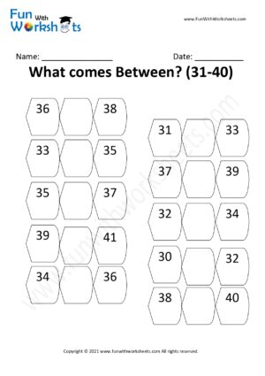 KG Practice worksheet 45 for After Before Number Practice