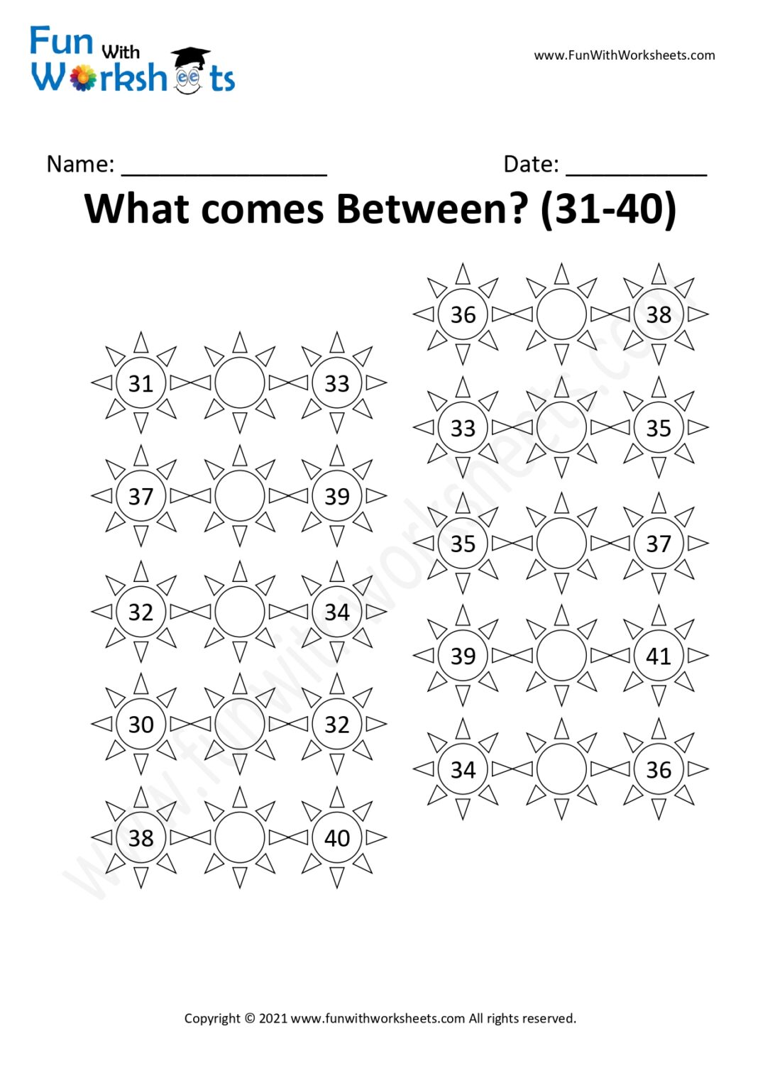 KG Practice worksheet 46 for After Before Number Practice