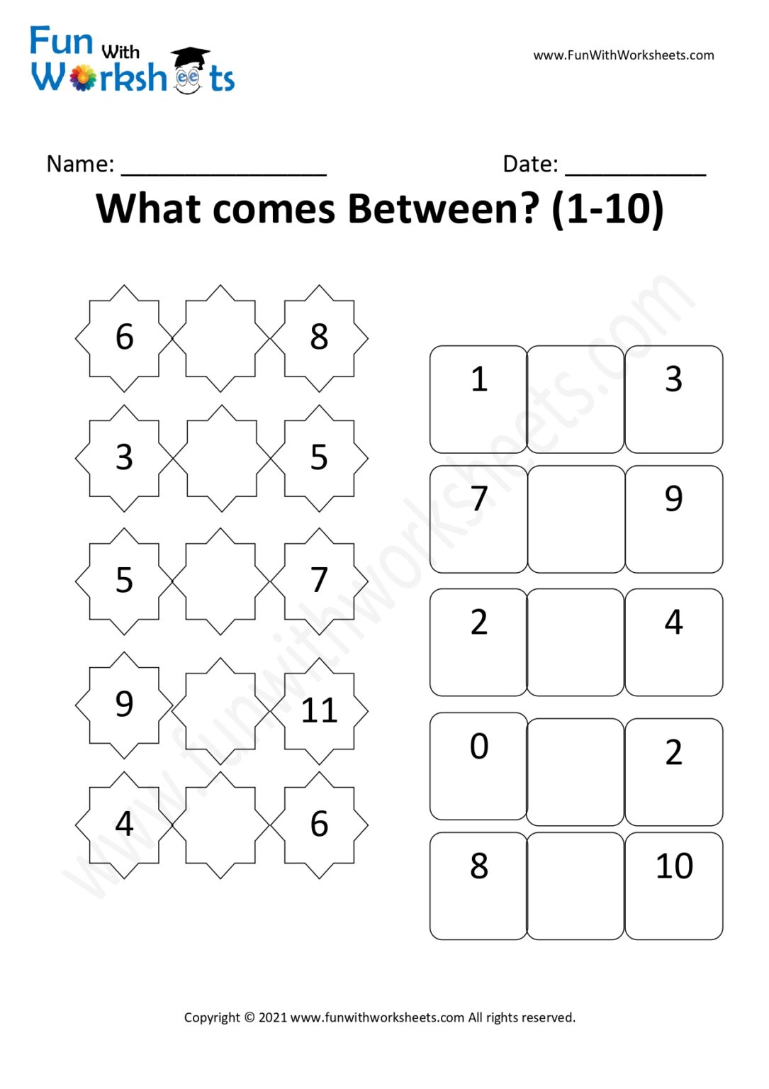 KG Practice worksheet 9 for After Before Number Practice