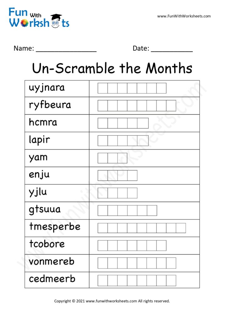 Free Printable Worksheets -kg month of year Archives - FUN with Worksheets