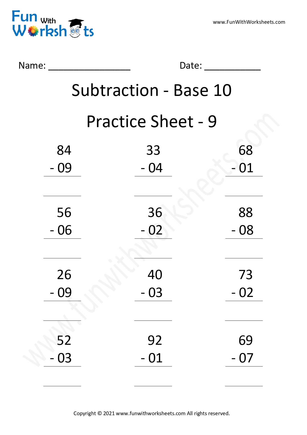 free printable worksheets vedic subtraction base 10 practice sheets archives fun with worksheets